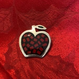 VINTAGE 925 SILVER UNIQUE RED APPLE BROOCH PIN